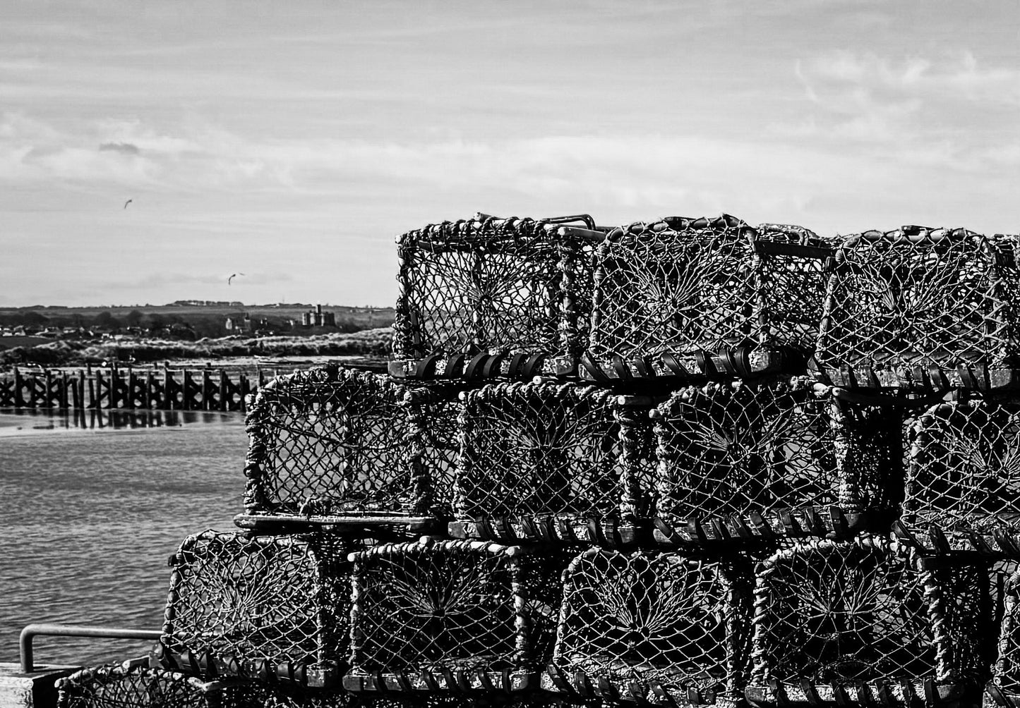 Lobster Pots, Amble Pier B&W