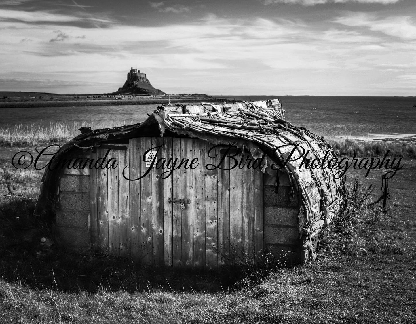 Lindisfarne Castle & Boatshed (B&W)