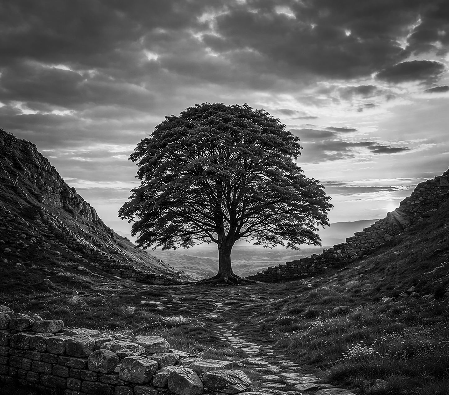 Sycamore Gap, Northumberland (B&W)