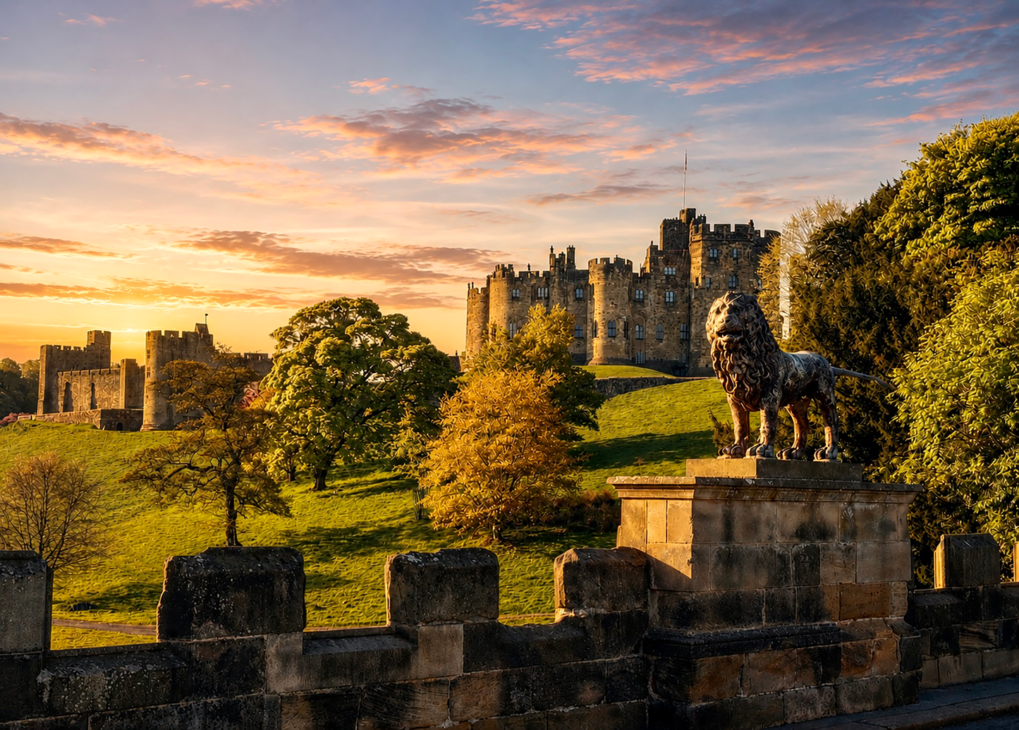 Alnwick Castle and Lion Bridge Sunset