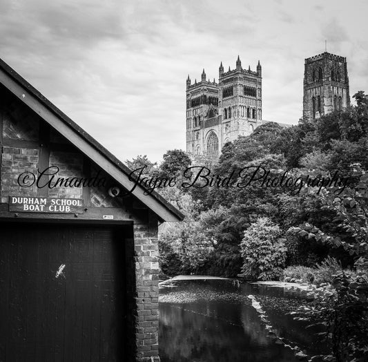 Durham Cathedral & Durham School Boat Club (B&W)