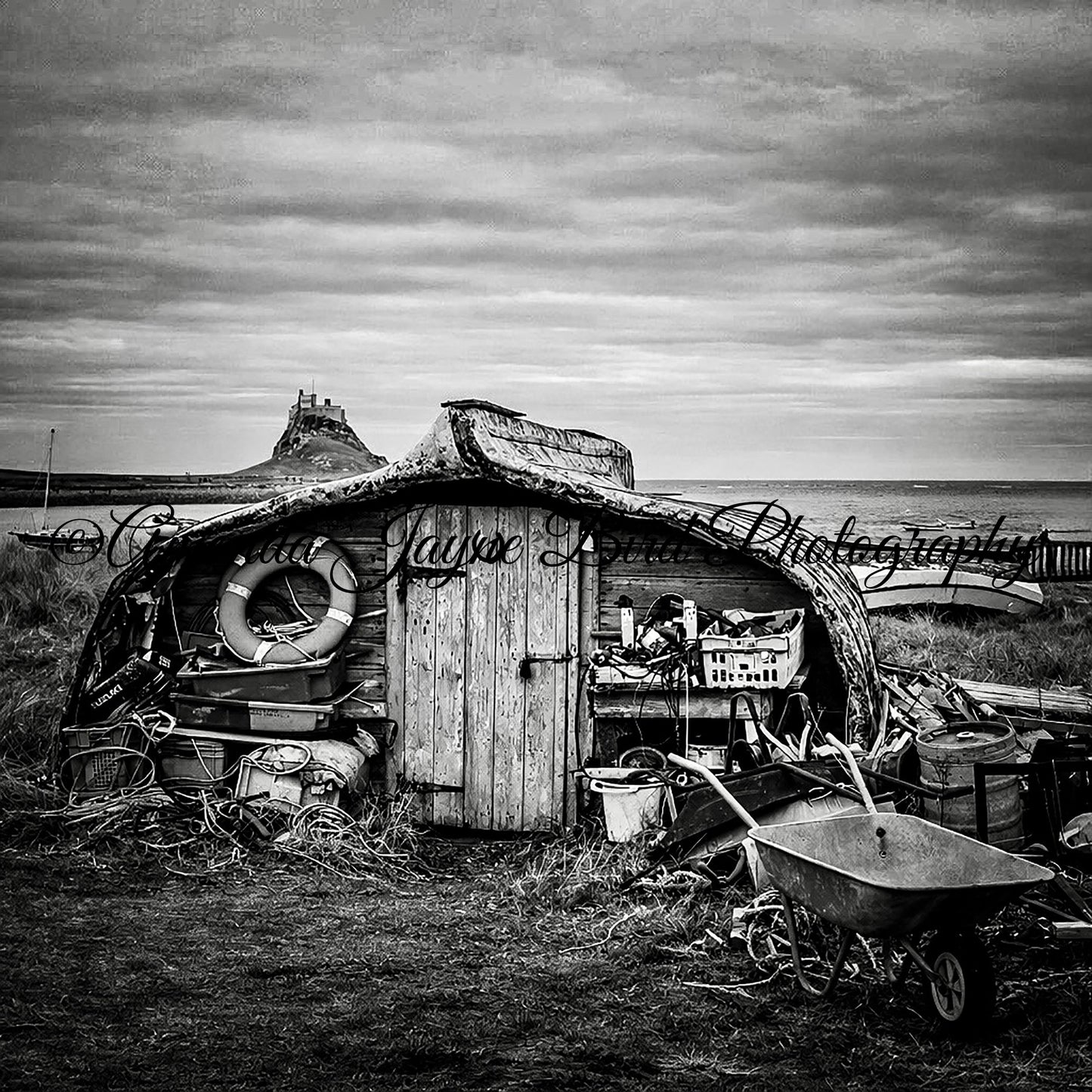 Lindisfarne Castle & Boatshed, Holy Island (B&W)